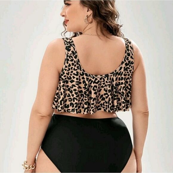 Plus Leopard Exaggerated Ruffle Bikini Swimsuit - Picture 2 of 6